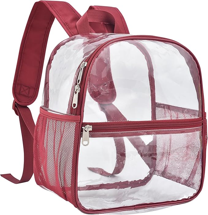 Oraben Clear Backpack for Stadium Events Clear Stadium Backpack 12x6x12 Bag (Enhanced Strap, Rose Red)