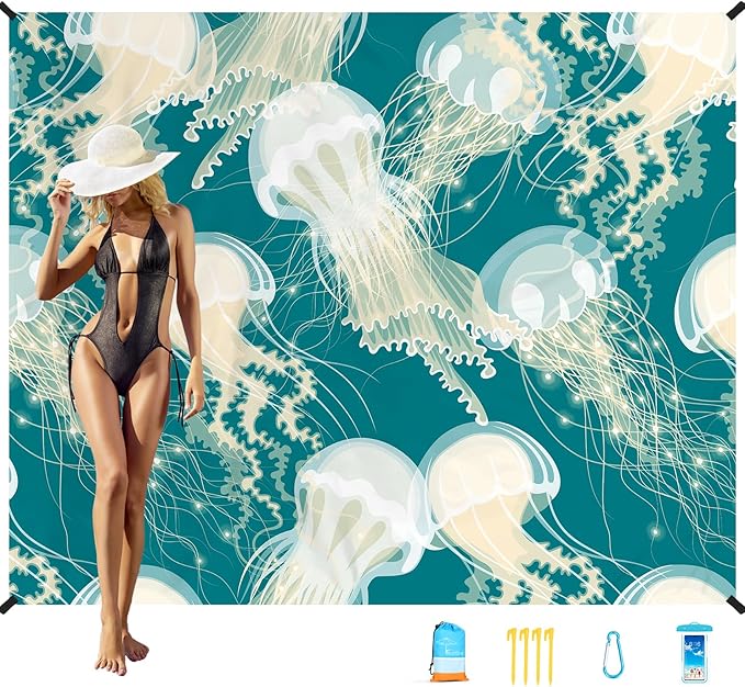 Beach Blanket Oversized Extra Large78 X 110",Waterproof Sandproof Beach Blanket 2-8 Adults Lightweight Durable for Travel Camping Hiking Picnic