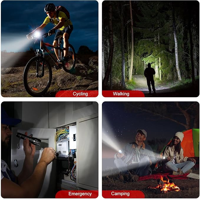 COSOOS 2 Tactical Flashlights with Holsters, Bright LED Flashlight 1000 Lumen, 5 Mode Portable Zoomable Waterproof Flash Light for Hiking, Outdoor Camping Gear Essential, No AAA Battery
