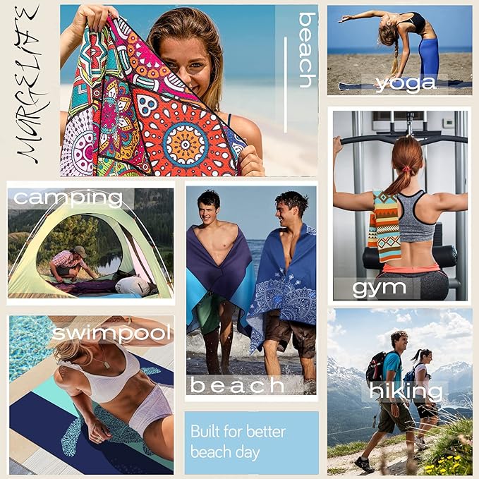 Microfiber Beach Towel – Quick Dry Lightweight Sand Free Oversized Large Towel Accessories Travel Must Swim Pool Yoga Camping Summer Cruise Ship Essentials Compact Sandproof Gift Art Mandala(71" 32")