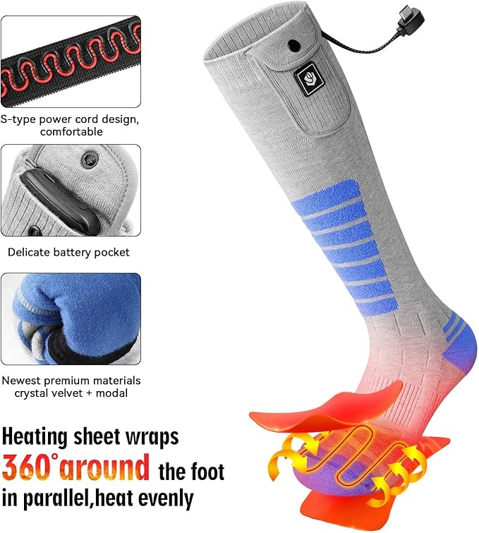 Heated Socks for Men Women 7.4V 22.2WH Battery 2023 Upgraded Heating Socks with APP Remote Control for Hunting Fishing Camping Hiking Outdoor Work(Blue,L)