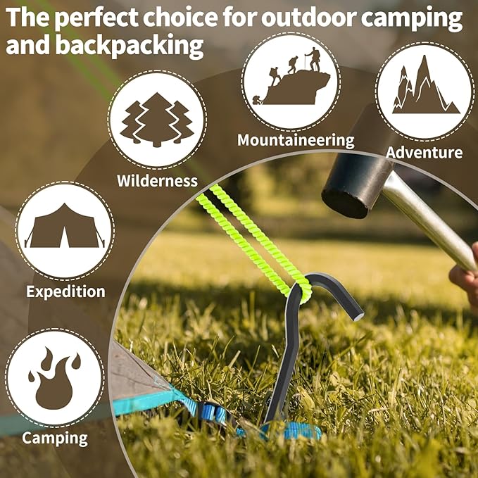 10Pcs Metal Tent Pegs with Hooks. 7 inches Durable Garden Stake Ground Anchors Awning Metal Hooks. Heavy Duty, Waterproof & rustproof. Ideal for Camping, Yard Decor, Picnic & tarp(Black)