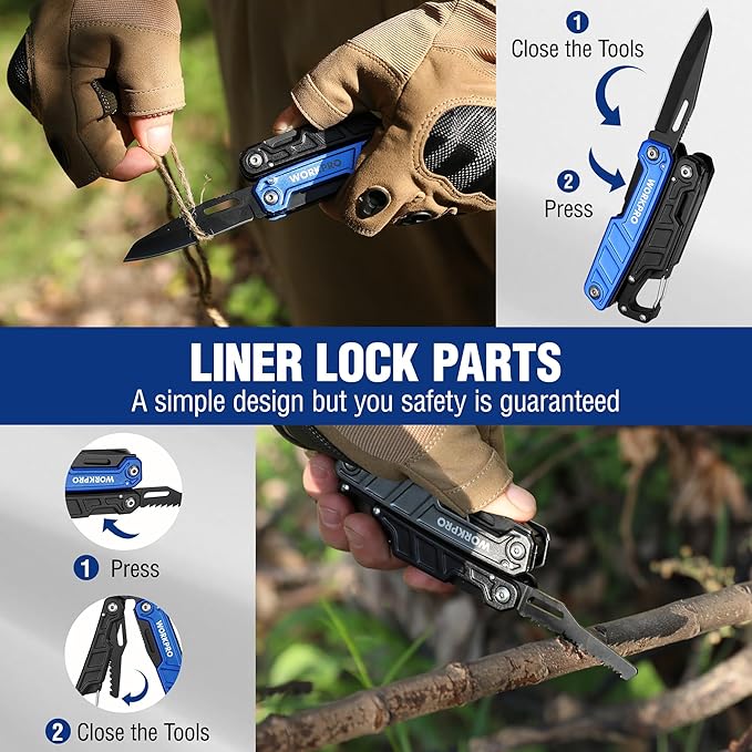 WORKPRO Multitool-12 in 1 Camping Tools with Mini Hammer-EDC Gear Multi Tools Hammer with Safety Lock and Pouch-Mini Multitools Gifts for Men and Women-Camouflage