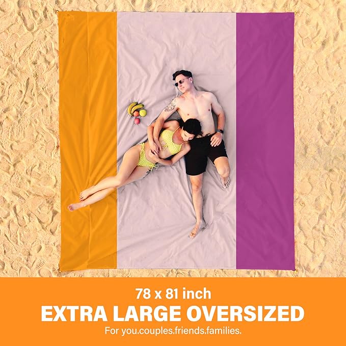 Beach Blanket Oversized Extra Large 78" X 81",Waterproof Sandproof Beach Blanket 1-7 Adults Lightweight Durable for Travel Camping Hiking Picnic
