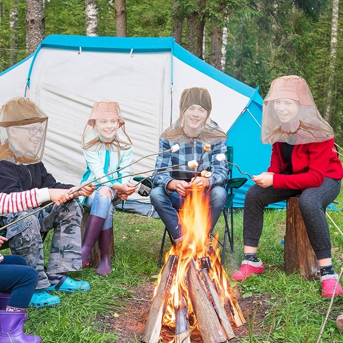 Funtery 12 Pcs Mosquito Head Mesh Face Fly Netting Hood Protecting Sun Fishing Hat with Net for Men Women