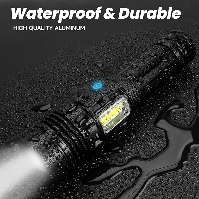 Rechargeable LED Flashlights High Lumens, 900,000 Lumens Super Bright Flashlights with 7 Lighting Modes, Long Lasting and Water Resistance, Powerful Flashlights for Home Camping Hiking(2 Pack)