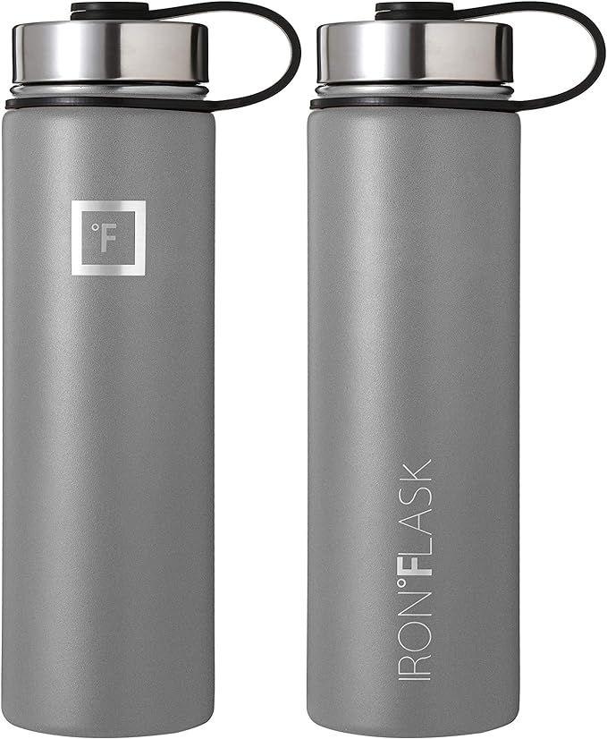 IRON °FLASK Sports Water Bottle - Wide Mouth with 3 Straw Lids - Stainless Steel Gym & Outdoor Bottles for Men, Women & Kids - Double Walled, Insulated Thermos, Metal Canteen - Graphite, 22 Oz