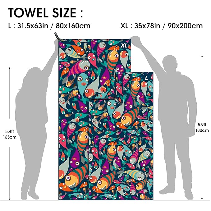 4Monster Microfiber Beach Towel Quick Dry,Super Absorbent Lightweight Travel Towel for Swimmers, Sand Free Camping Towel, Beach Towels for Pool, Swim, Water Sports,Yoga,Gym,Backpacking