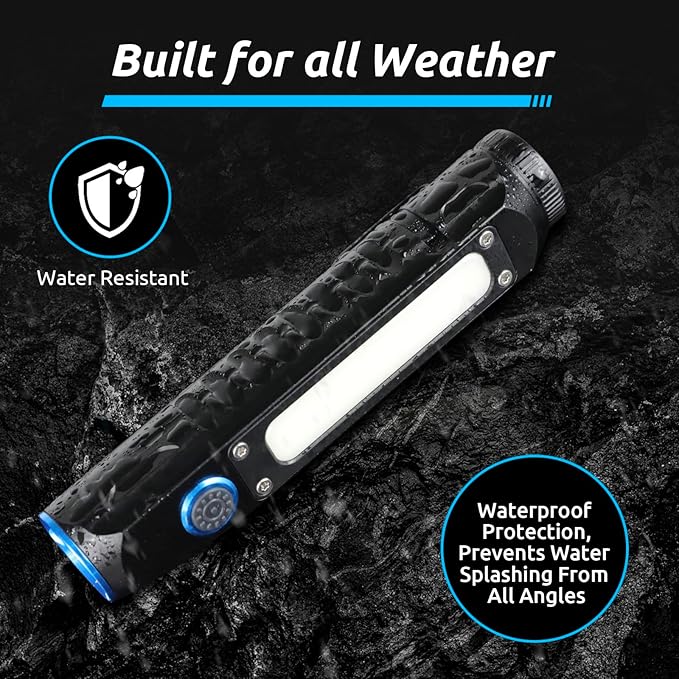 Flashlight Rechargeable Magnetic LED Flashlight 500LM Super Bright LED Tactical Flashlight with Cob Sidelight Waterproof 8 Modes for Camping Emergency and Outdoor Use 2 Pack