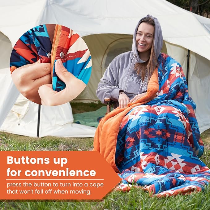 Cozy Bliss Puffy Outdoor Camping Blanket, Sleeping Bag, Picnic Mat-3 in 1 Multi Use, Warm Down Alternative Filled, Lightweight Packable for Hiking Travel Stadium Concerts, Gift for Children 63"x78"