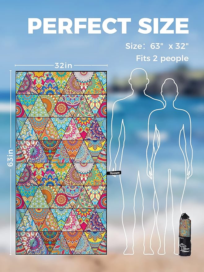 OCOOPA Microfiber Beach Towel Fast Drying, Extra Large 63" x 31" Sand Free Beach Towel Super Lightweight Towels for Swimming Pool, Camping, Picnic, Yoga Gym Sports