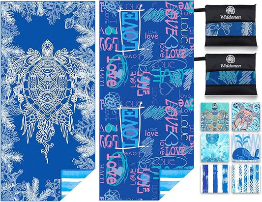 2 Pack Microfiber Lightweight Beach Towel Sand Free Quick Dry Absorbent Thin Compact Towels for Swimming Pool Camping Beach Accessories Large Easy Pack Travel Things for Vacation Essentials Gift