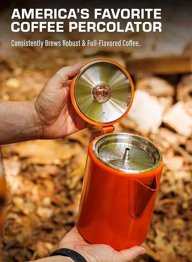 COLETTI Bozeman Camping Coffee Pot — Camping Coffee Makers, Coffee Percolator – America's Sleekest Percolator – NO Aluminum or Plastic (Orange)