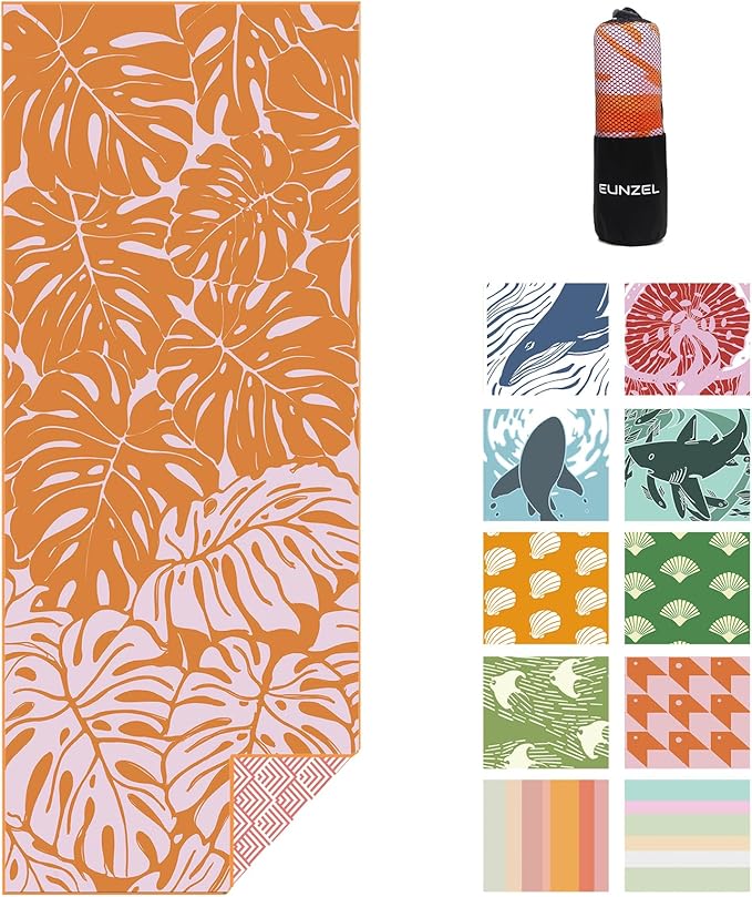 Eunzel Microfiber Beach Towel, Quick Dry Travel Towel Large Sand Free Towel for Beach, Camping, Swim Pool, Gym, Sports& Yoga 71"x32", Palm Orange