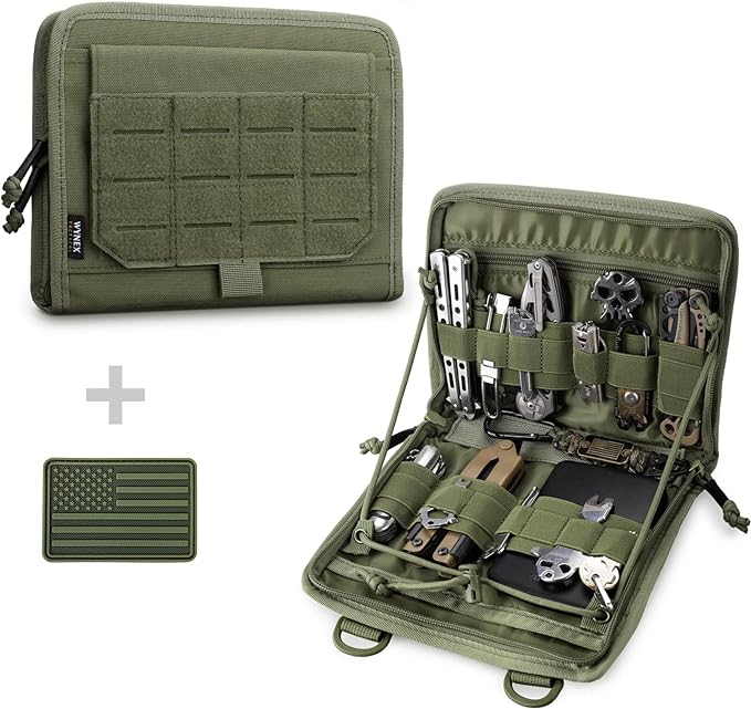 WYNEX Tactical Folding Admin Pouch, Molle Tool Bag of Laser-Cut Design, Utility Organizer EDC Medical Bag Modular Pouches Tactical Attachment Waist Pouch Include U.S Patch
