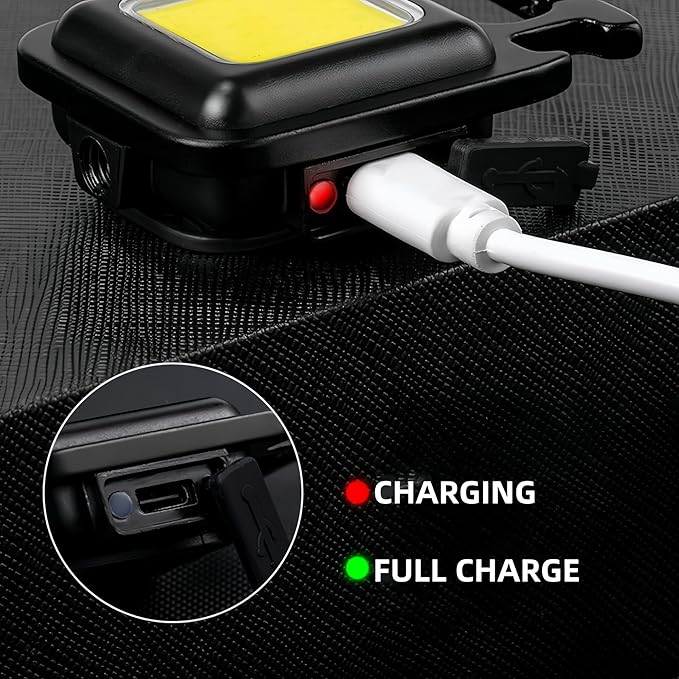 2 Pack COB Mini LED Flashlight Keychain Light Multifunctional Portable COB Camping Flashlights USB Charging Work Lights Fishing Lanterna(2 Pack)