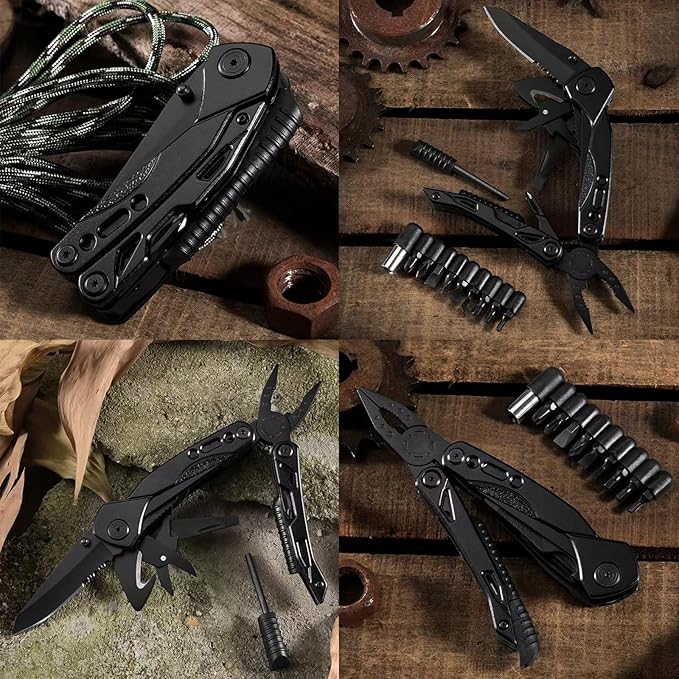 Multitool with Pliers, Fire Starter, whistle,Scissors,Screwdriver, 15 in 1 EDC Multi Tool with Safety Locking, Christmas Stocking Stuffers for Men Dad Gifts, Perfect for Outdoor Camping