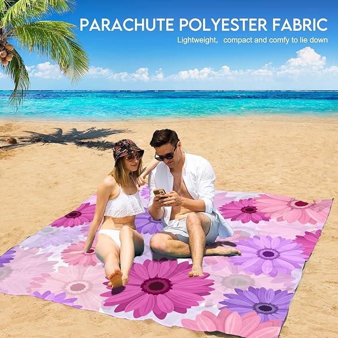 BYDOLL Beach Blanket Waterproof Sandproof 78''×81'' 1-7 Adults Oversized Lightweight Large Picnic Mat Waterproof Sandproof Blanket for Beach