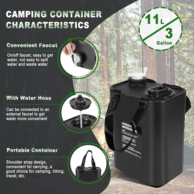 3 Gallon/11L Portable Water Container, Water Jugs, Water Tank, BPA Food Grade Hydration Water Storage Container Fits for Camping, Outdoor Hiking and Travel, etc