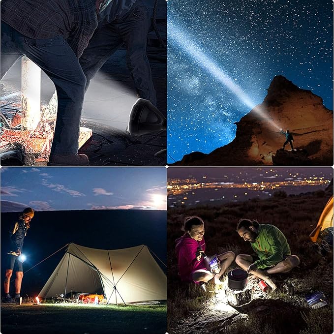 Foleto Rechargeable LED Spotlight Flashlights 120000 High Lumens, Super Bright Flashlight with 4 Modes IPX5 Waterproof, Large Searchlight for Fishing, Hiking and Camping with Tripod