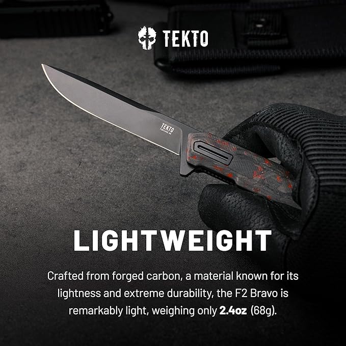 F2 Bravo Folding Pocket Knife - D2 Steel Blade, Ceramic Ball Bearings - EDC - Snap, Swift Flip for Camping, Backpacking - 2.4oz (68g), Forged Ember Handle, Black Titanium Accents