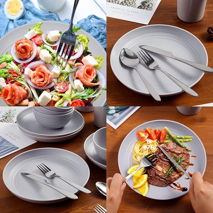 Odoland Camping Utensils Consists of Camping Plates and Bowls & Camp Mug Mess Kit for Camping 4 People to Cooking Backpacking Hiking