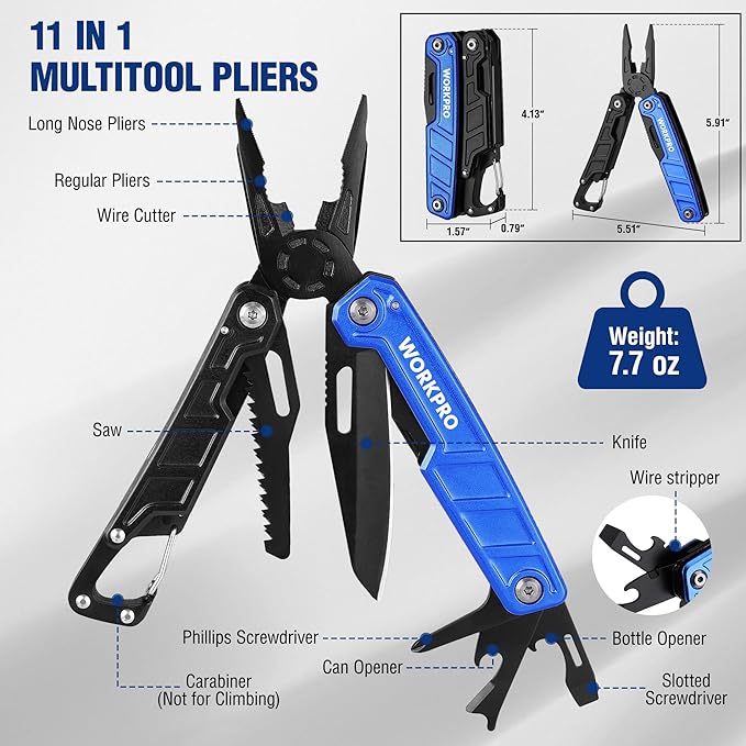 WORKPRO Multitool-12 in 1 Camping Tools with Mini Hammer-EDC Gear Multi Tools Hammer with Safety Lock and Pouch-Mini Multitools Gifts for Men and Women-Camouflage