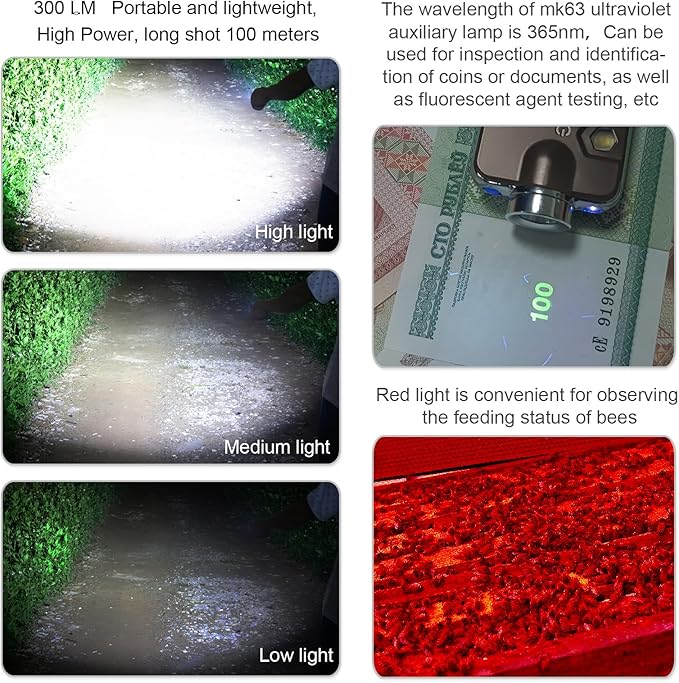 LIGHTFE Key-Chain Flashlight MK63 3 in 1 uv Light+Glare White Light+red Light for EDC Flashlight, Camping Flashlight, Emergency Light Designs to Max. 300LM Brightness, 3 Colors LED Lamp(Grey)