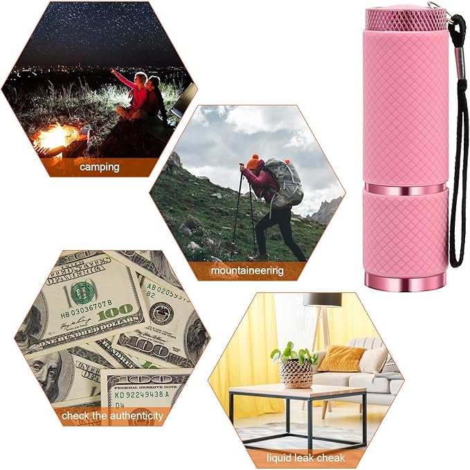 Coolrunner LED Flashlight, Small Glow Flashlights with 9 LED Lights, Portable Light Nail Dryer for Nail Gel, Flashlight Mini Powerful Pet Urine Detector for Dog/Cat, Resin Curing (Pink)