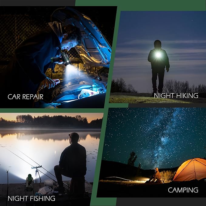 FORTO Compact Rechargeable Spotlight with Adjustable Focus, Handheld Spotlight with Stand, 823m Range, 3 Light Modes and LED Spot Lights Outdoor for Boating Hunting Camping Hiking,1400 Lumens