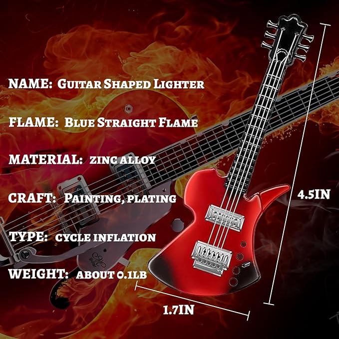Fancy Fun Guitar Lighter Refillable Metal Vintage Keychain Lighter Unique Novelty Cool lighters for Men Fireplace Candle Camping BBQ(No Butane Fuel) (#2)