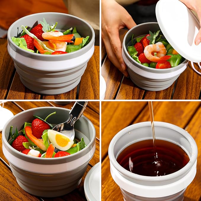 Odoland Mess Kit for Camping 1 Person with Silicone Collapsible Bowl Collapsible Cup & Stainless Steel Spoon for Backpacking Outdoor Camping Hiking and Picnic