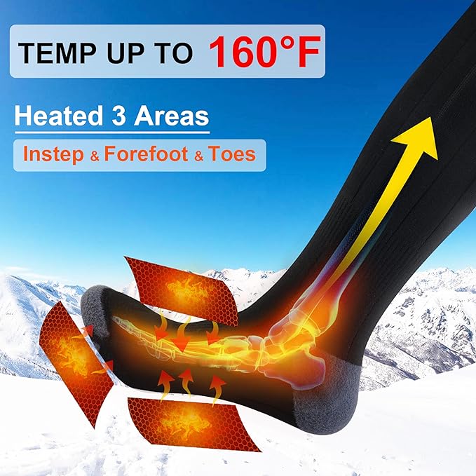 Heated Socks for Men Women - 160℉ / Work 5-10 H 7.4V Heating Socks Rechargeable for Hunting Camping Hiking