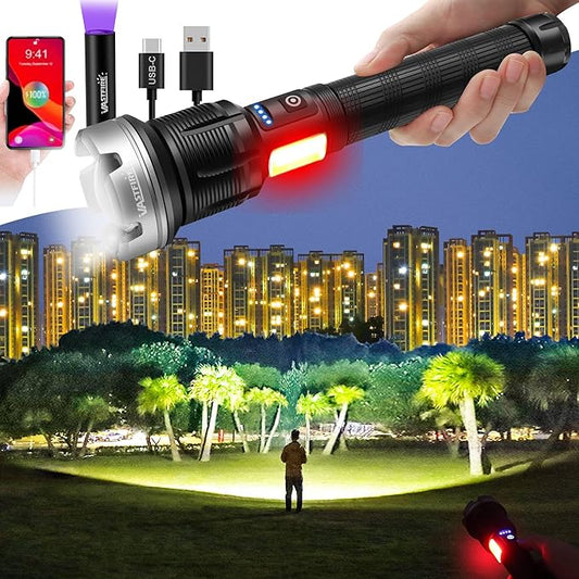 VASTFIRE Rechargeable Flashlights High Lumens 2024 Brightest Flashlight Spotlight Light Lanterns for Emergencies + Mini 365nm UV Flashlight for Resin Flash Light High Powered for Home Car Camping