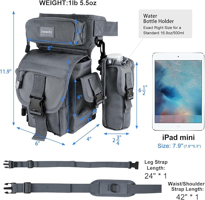 Jueachy Drop Leg Bag for Men Tactical Metal Detecting Thigh Pack with Water Bottle Pouch