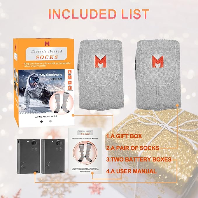 Heated Socks, Electric Heated Socks for Men Women, Battery Heated Socks for Skiing Camping Cycling Hunting Fishing Outdoor Warm Winter