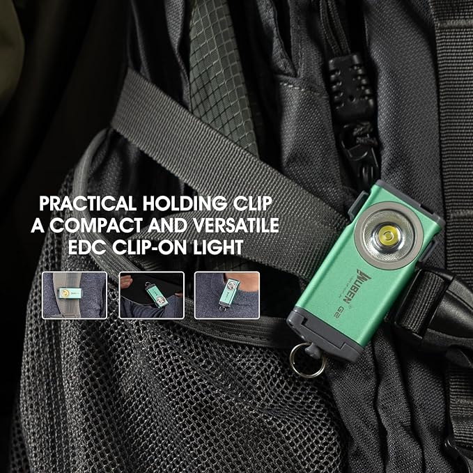WUBEN G2 Mini Flashlight Keychain, 500 Lumens Rechargeable Pocket Flashlight, 5 Modes Small Led Flashlight, EDC Keychain Brightest Flashlight Magnetic Hat Clip for Travel,Walking,Hiking(GREEN)