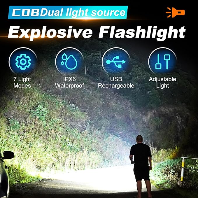 Mini LED EDC Tactical Flashlight - Multifunctional Outdoor Flashlight for Night Working, Running, Camping, Fishing, Hiking, USB C Charging Warning Flash Light Mobile Phone Emergency Power Bank