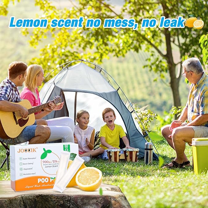 Poo Gel for Portable Toilet 30pcs Super Absorbent Liquid Waste Powder Lemon Scent for Camping Outdoor