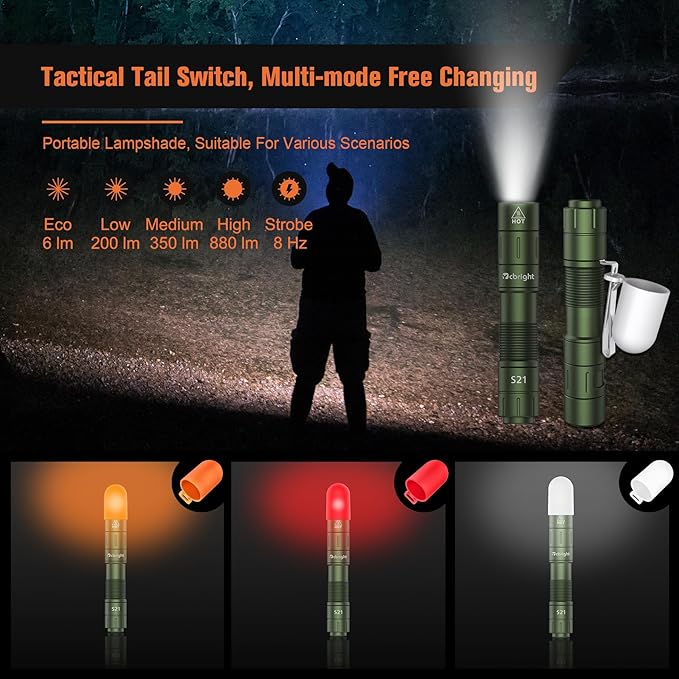 S21 AA Rechargeable Pocket Flashlight,880 High Lumen Mini Flashlight,Portable EDC Flashlight,for Everyday Use and Emergency Situations(Green)
