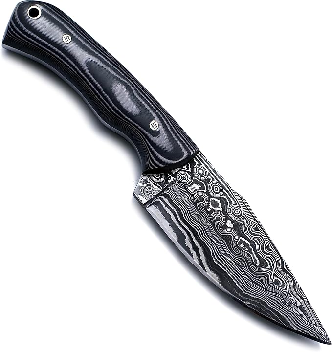 Handmade Damascus Steel Knife Bowie for Hunting,Survival,Camping,Bushcraft,and Fishing Fixed Blade with Drop Point Full Tang Micarta Handle, Leather Sheath - WKD-782