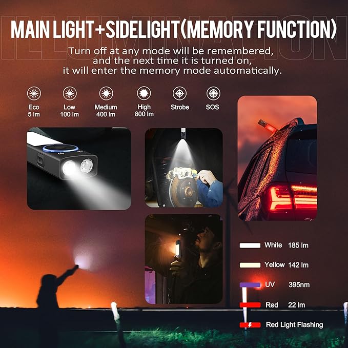 YC8003 365nm Black Light Flashlight, 1000 Lumen White Light EDC Pocket Flashlight, USB C Rechargeable Flat Flashlight for Hiking, Camping, Outdoor Distress, Pet Urine Detection(6500K)