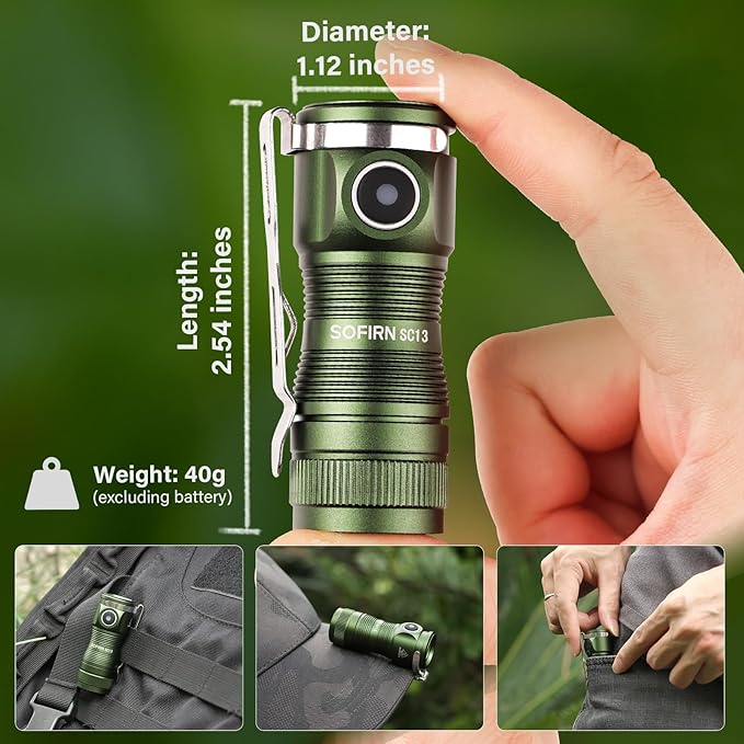 sofirn SC13 Small Rechargeable Flashlight, Pocket EDC Flashlight Bright 1300 Lumens with Magnetic Tail Cap, Mini Pocket Lights for Everyday Carry Emergenices Outdoor Camping Hiking