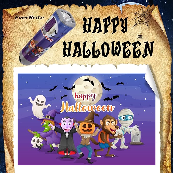 EverBrite Halloween Flashlights Halloween Gifts, Small LED Flash Light Handheld Torch with Lanyard 3AAA Battery Included, 1 Pack-Purple