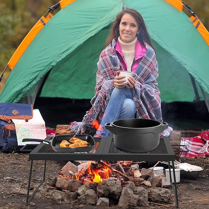 Folding campfire Grill Cooking Racks Campfire Grate Over Fire Pit, Fireplace Cooking Grate Fire grill Grate for Camping, Grill Grate Over the Fire Cooking Equipment Camping Accessories for Outside