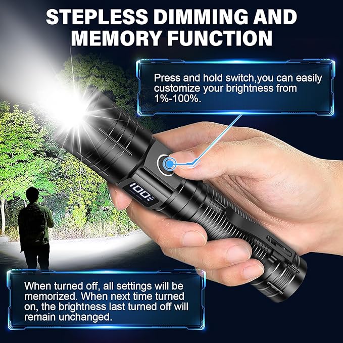 Rechargeable Flashlights High Lumens, 50000LM Super Bright LED Flashlight, Powerful Tactical Flashlight, 5 Modes Zoomable Waterproof Flash Lights for Home, Camping, Emergencies(1 Pack)