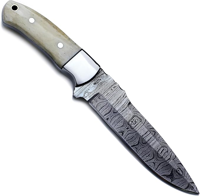 Handmade Damascus Steel Knife Bowie for Hunting,Survival,Camping,Bushcraft,Fixed Blade Dagger with Drop Point Full Tang Micarta Handle, Leather Sheath - WKD-781
