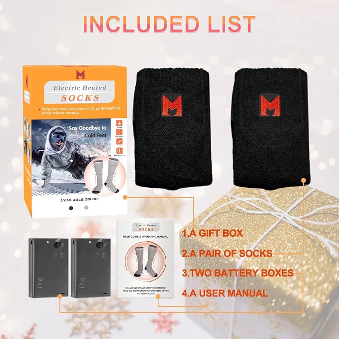Heated Socks, Electric Heated Socks for Men Women, Battery Heated Socks for Skiing Camping Cycling Hunting Fishing Outdoor Warm Winter