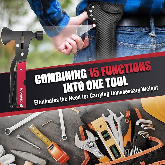 15 in 1 Multitool Axe Hatchet, Gifts for Men, Camping Accessories Survival Gear, Multi Tool Gifts for Camping Hiking Survival, Cool Gadgets Christmas Gifts for Men, Dad, Husband