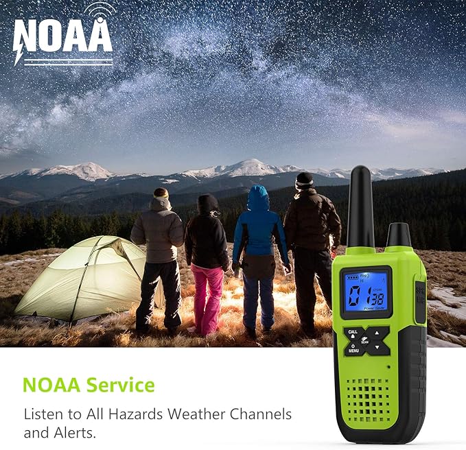4 Rechargeable Walkie Talkies for Adults Long Range - Long Distance 2 Way Radios Walkie Talkies 4 Pack Work Walkie Talkies with Earpiece and Mic Set Headsets USB Charger Battery NOAA Weather Radio
